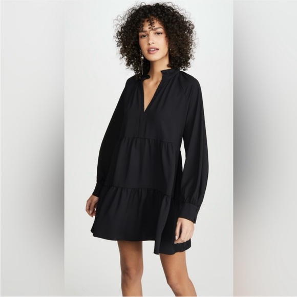 Amanda Uprichard Dresses & Skirts - Amanda Uprichard Black Long Sleeve Tiered Saffron Mini Dress‎ XS